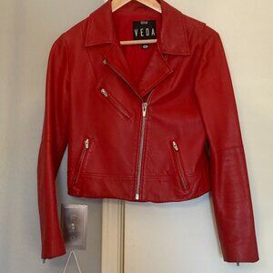 VEDA lipstick red moto jacket, sz. M